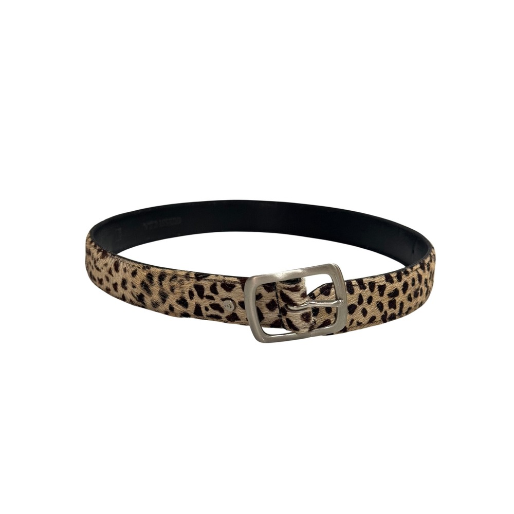 Guess Belt Womens XSmall Brown Leopard Print Calf Hair Silver Buckle Vintage Y2K